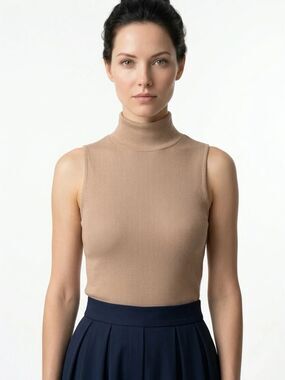 EXPRESS | Sleeveless Turtleneck Top Beige Taupe Tan Stretch Women’s Size Small